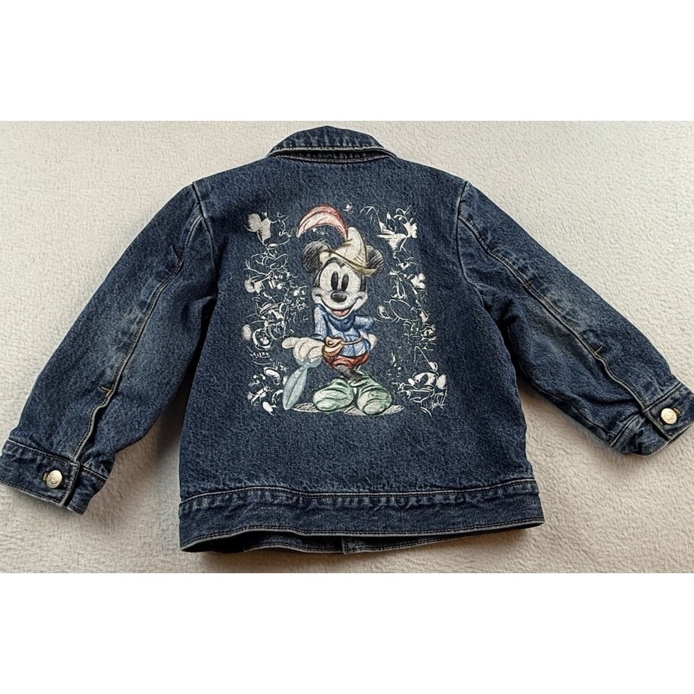 Disney Store Studio Collection Jean Jacket With Mickey Sketch On Back Size 2T/3T